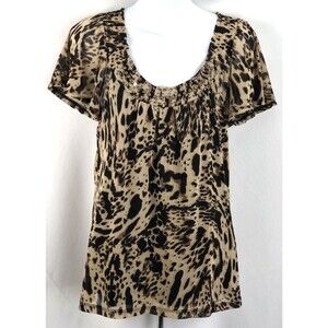 Vintage Flowy mesh babydoll Top S leopard Bead flutter Shortsleeve Y2K Glam Chic